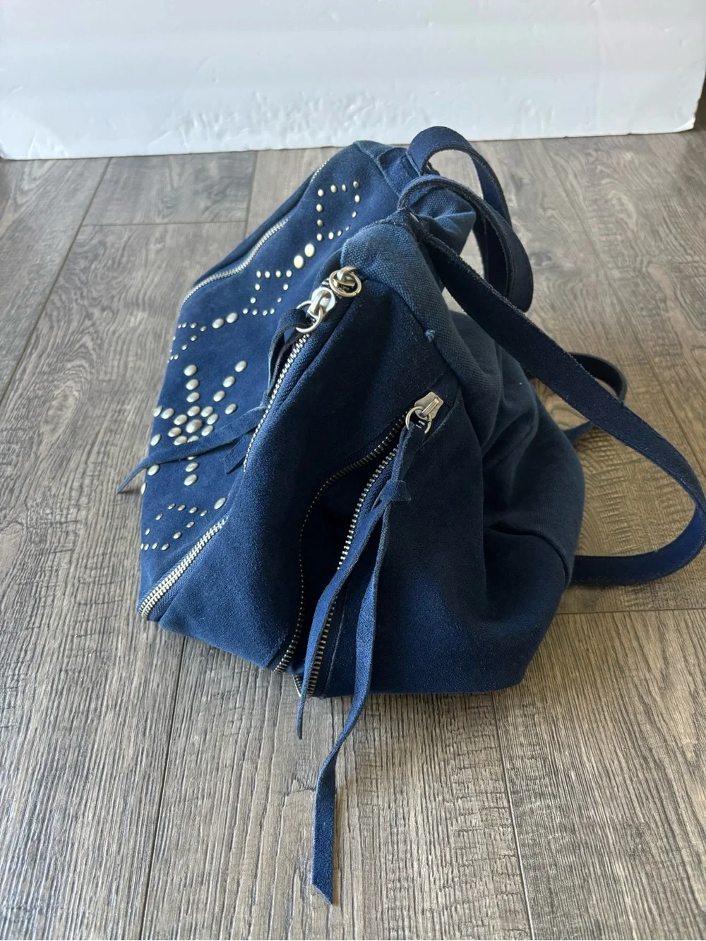 Free People Navy Studded Suede like Backpack